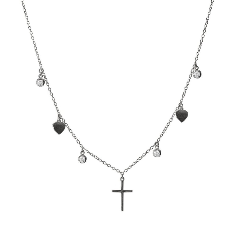 Cross heart choker Gold choker Choker Cross choker Heart choker Cz choker